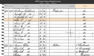 1850 Putnam Census showing William Withrow (Jr) and Andrew Phalen.