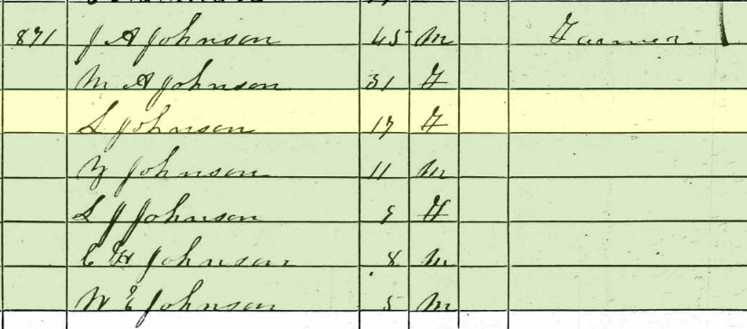 1860 Putnam Census James Johnson