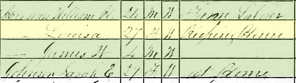 1870 Putnam Census, William H. Harmon, Louisa
